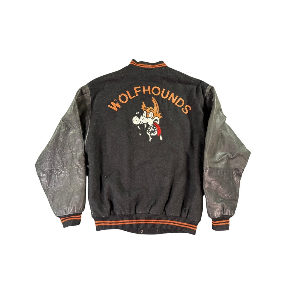 Vintate Wolfhounds‎ Military Jacket Mens Large Black AB Netherlands Wool Leather